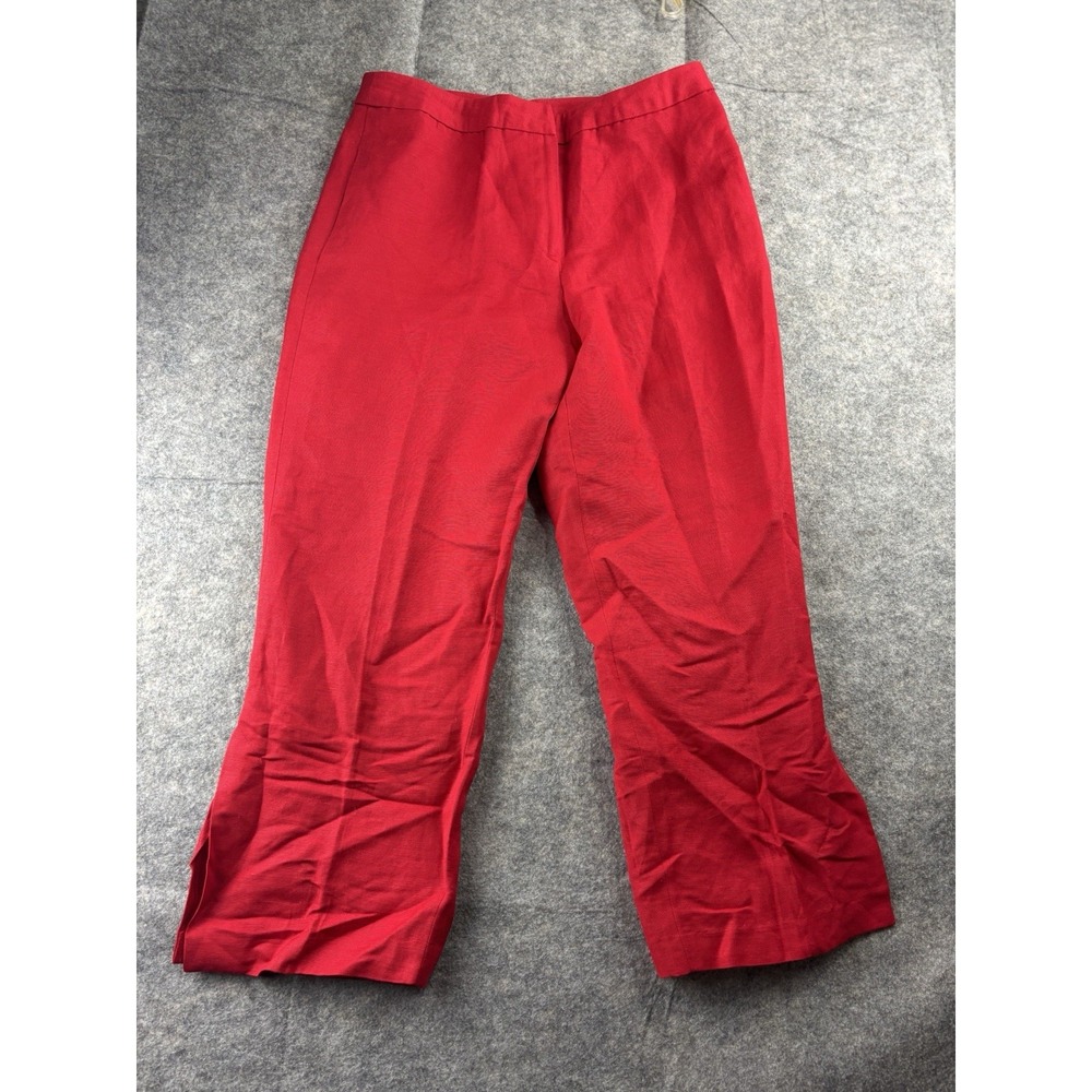 Jennifer & Grace Women's 10 Red Linen Blend High Rise Crop Wide Leg Pants Preppy